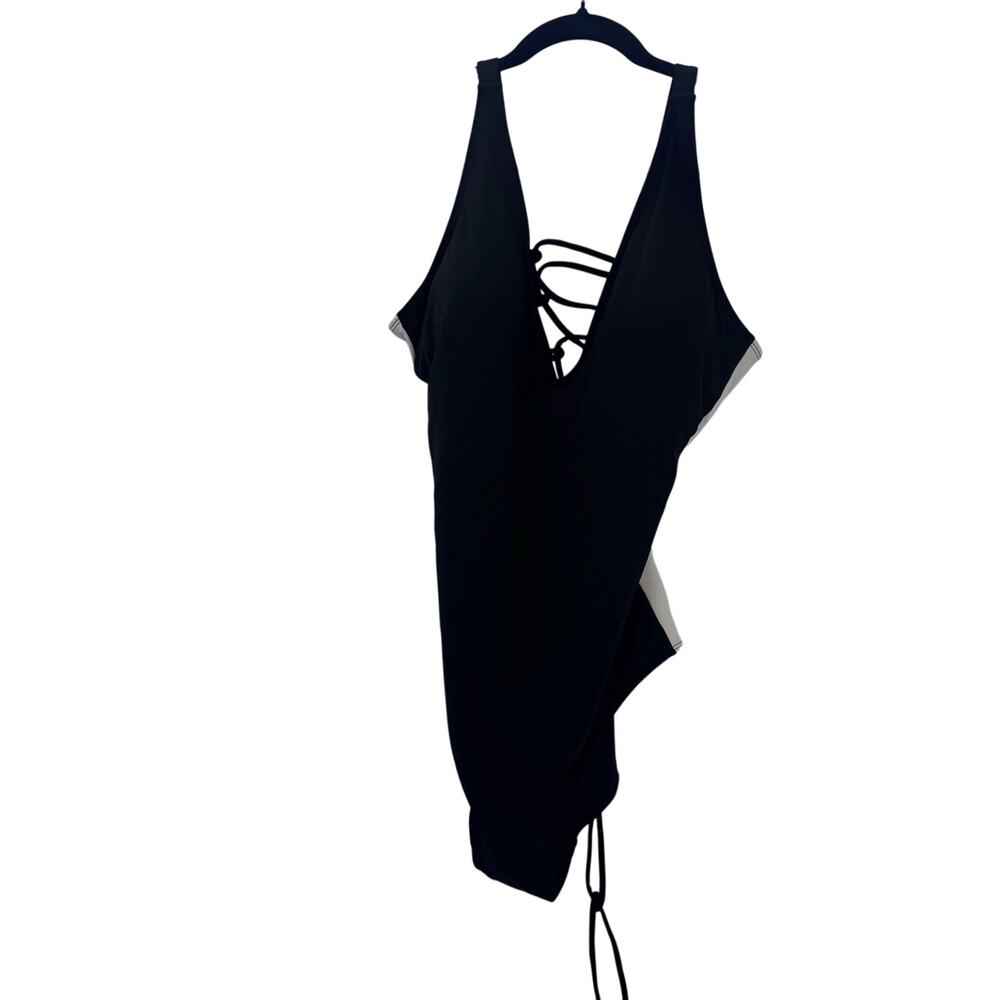 TA3 Plungey Lace Up Corset One Piece Swimsuit Contour Black Oat Size XL RL NWT